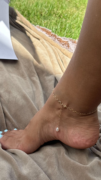 Freshwater pearl gold filled 14/20 anklet bracelet - Guayaba
